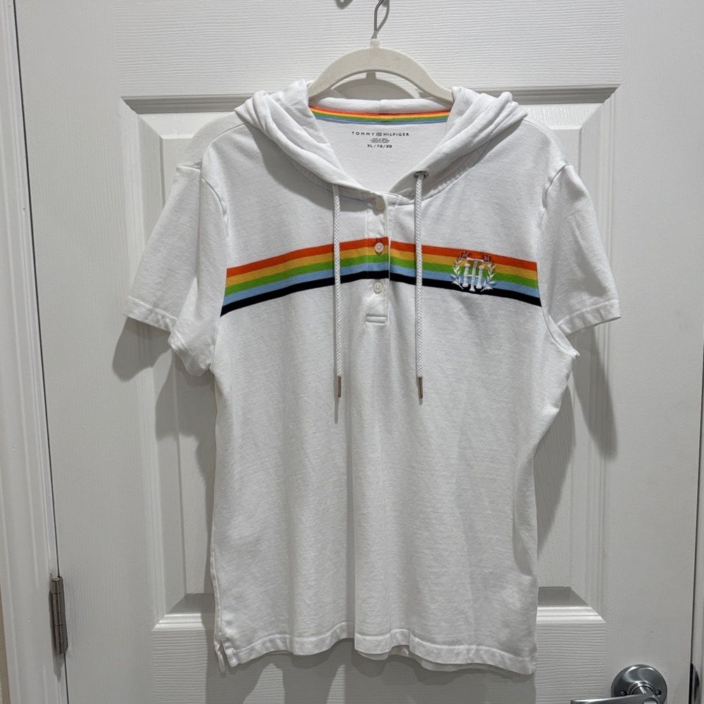 Tommy Hilfiger White Hooded Tee with Stripes
